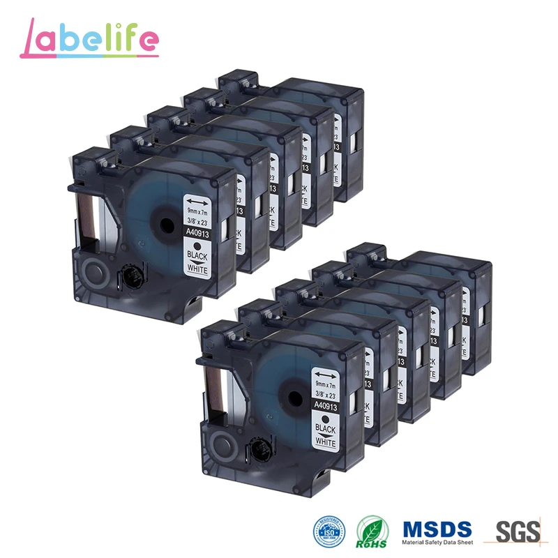 Labelife 10 упаковок 40913 9 мм x 7 м самоклеющаяся клейкая лента для этикеток совместимая