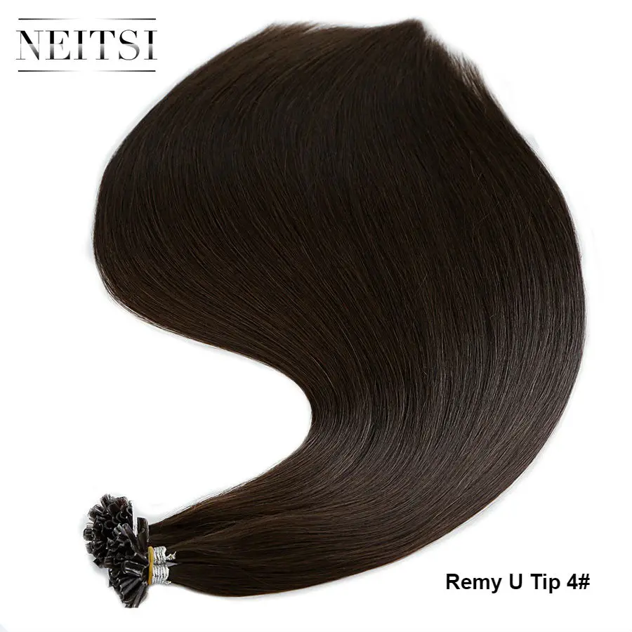 Прямые человеческие накладные волосы Neitsi Remy Fusion с кератином, u-образные капсулы, накладные волосы для наращивания, 1" 20" 2" 28" - Цвет: #4