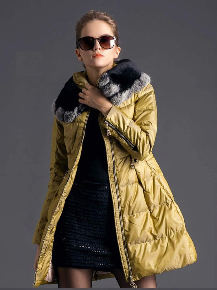 Женское пальто на утином пуху модная облегающая куртка средней длины с капюшоном