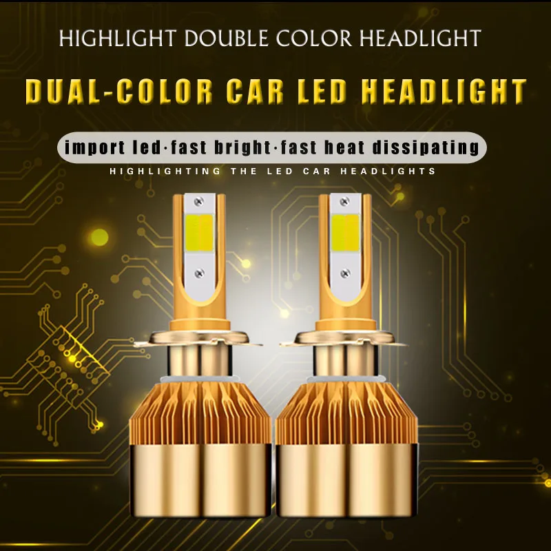 GZ KAFOLEE двухцветные Автомобильные фары H1 Led H3 H4 H7 3000K 6000K 9600LM H8 H9 H11 HB3 9005 HB4 9006 9012
