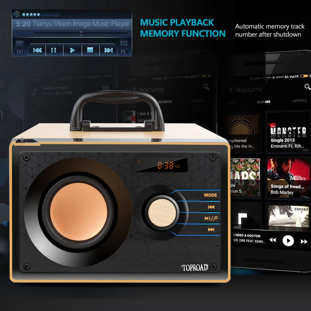 Bluetooth колонка деревянная беспроводная с поддержкой FM радио и TF карт|Портативные