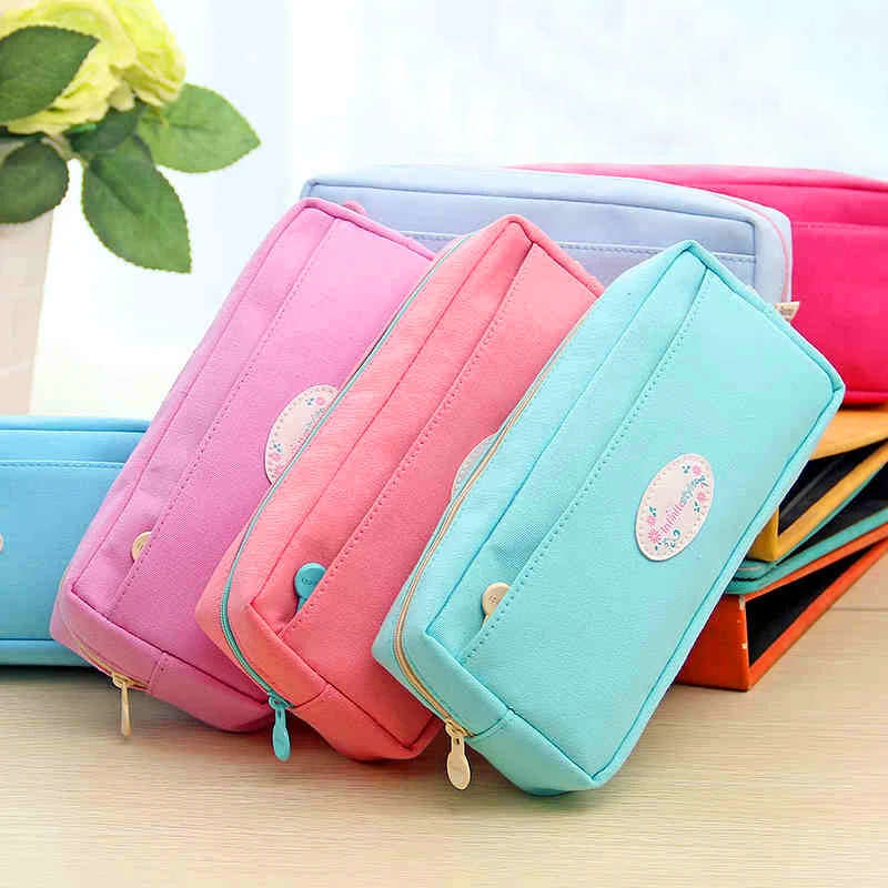 Пенал парусиновый на молнии для мальчиков и девочек чехол вместительный с