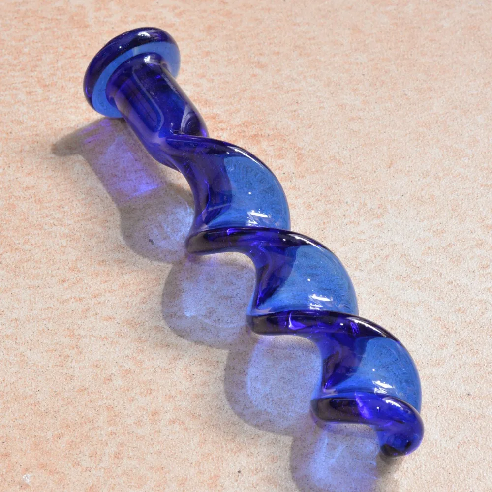 Синий спиральный стеклянный фаллоимитатор пенис секс-игрушки для женщин мужчин