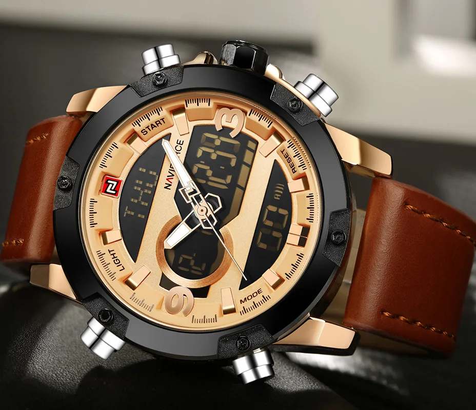 Часы NAVIFORCE мужские кварцевые водонепроницаемые спортивные кожаные военные |