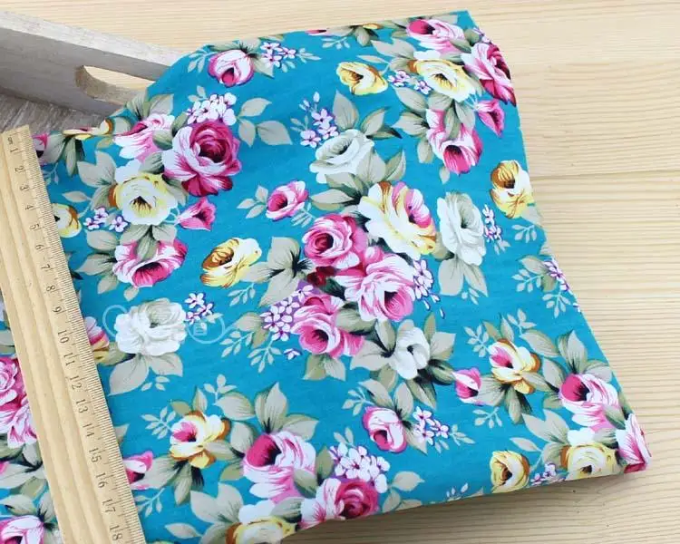 6 big rose blue Высокая плотность хлопок Поплин Ткань кутюр Роза Куст Цветочные Цветы Лето Винтаж потертый шик Одежда Платье рубашка ткань - Цвет: 6 big rose blue