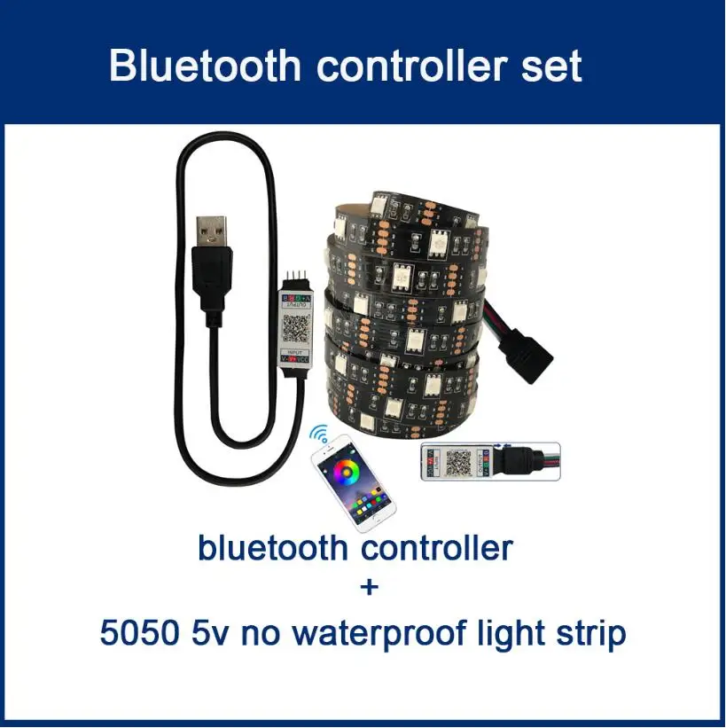 USB Светодиодная лента 5050 DC 5 В без водонепроницаемости RGB светодиодный 30 светодиодный s светильник гибкий 50 см 1 м 2 м для ТВ фоновый светильник ing - Испускаемый цвет: USB bluetooth set