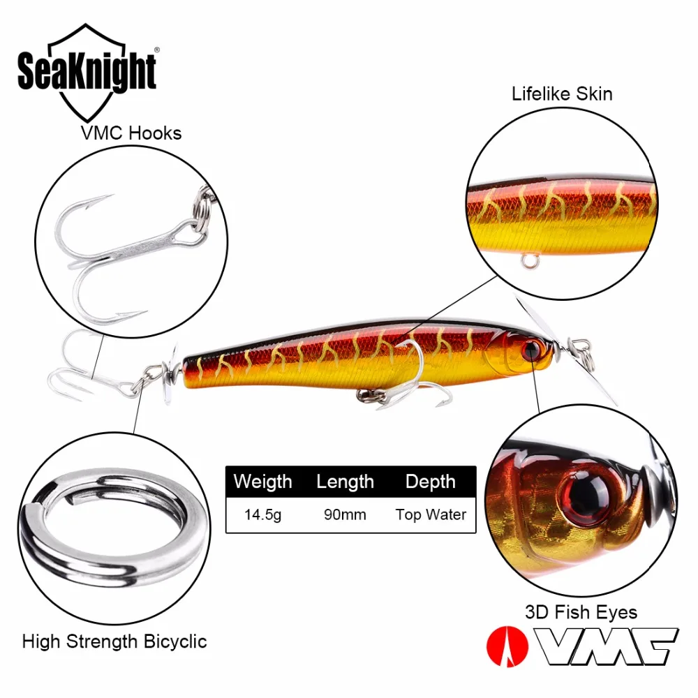 SeaKnight плавающий карандаш SK034 1 шт. Topwater жесткая рыболовная приманка 14 5 г 90 мм 3 '