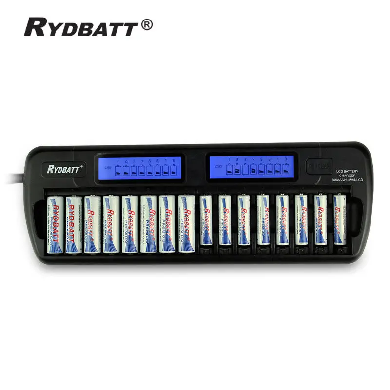 RYDBATT LCD экран inteligente 16 Bay/слот Смарт зарядное устройство для AA AAA NiCd NiHM аккумуляторы
