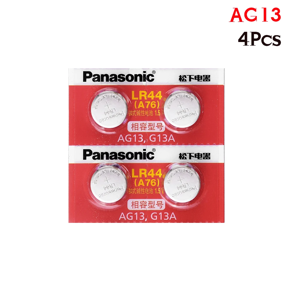 Panasonic 4 шт. 1,5 V кнопочный элемент Батарея lr44 литиевая батарея Оригинальные аккумуляторы A76 AG13 G13A LR44 LR1154 357A SR44