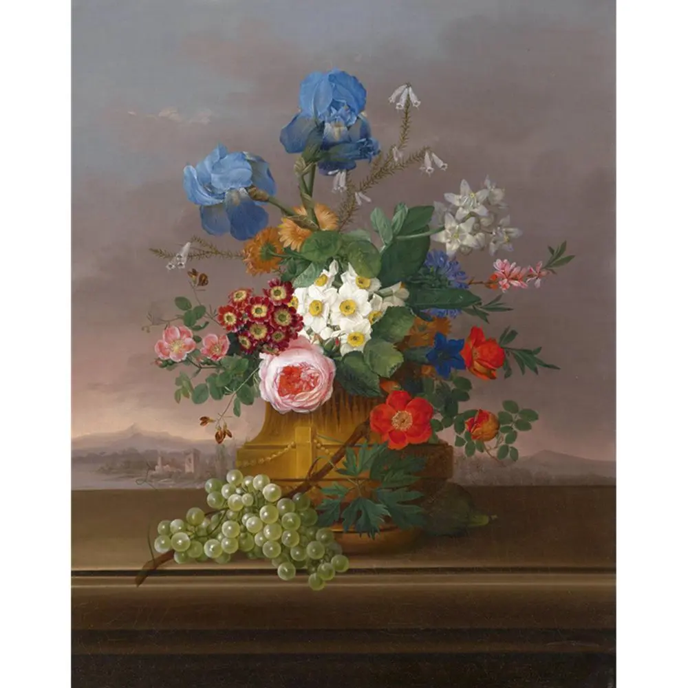 Зеленый виноград и цветы бонсай картина напечатанная на холсте высокого