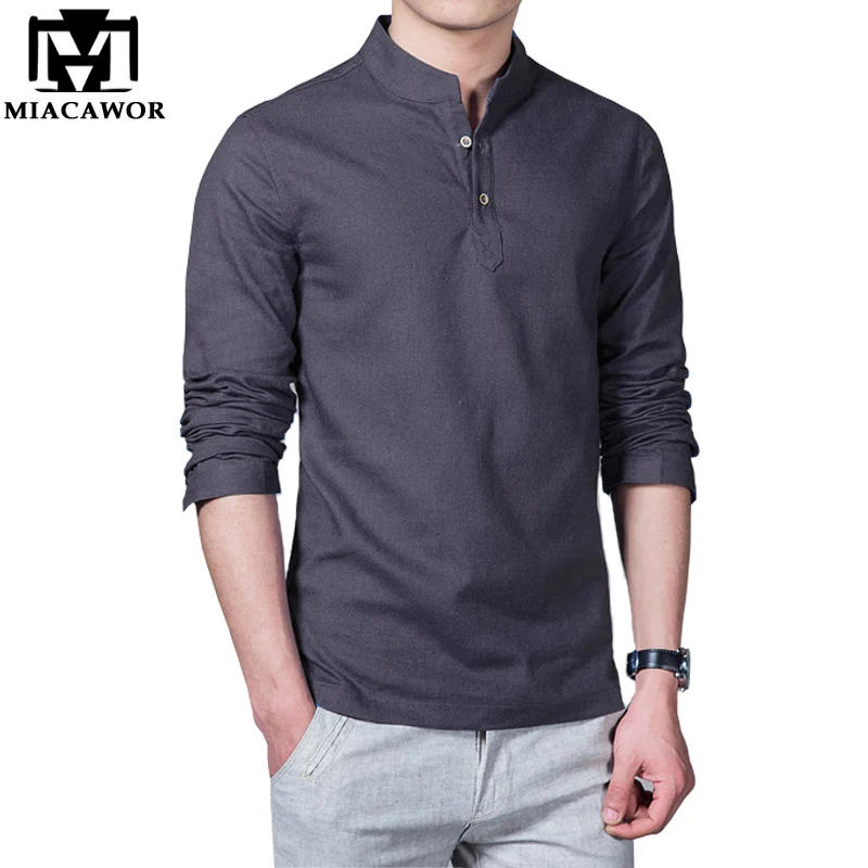 Рубашка мужская из хлопка и льна с длинным рукавом MC264|camisa masculina|homme camisa masculinashirt slim
