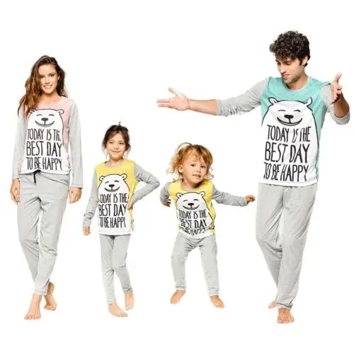 Пижамный комплект семейный осенний с длинным рукавом и принтом