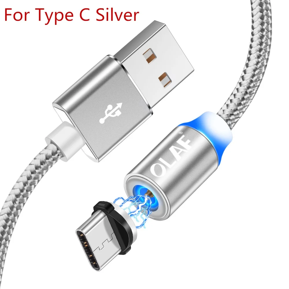 silver type c cable Магнитный кабель Олаф Micro usb Type C адаптер для быстрой зарядки Microusb Type-C магнитное зарядное устройство USB C для iphone Huawei Samsung xiaomi - Цвет: silver type c cable