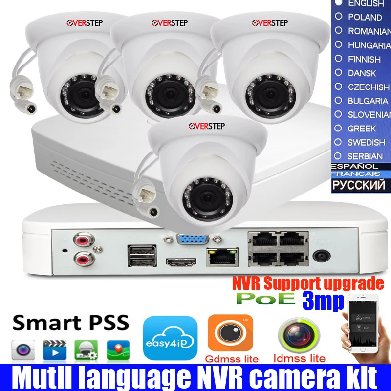 Mutil language 4CH 3MP H.264 DH IPC HDW1320S 4 шт. сетевая камера 4ch POE DHI NVR4104 P 4KS2 купольная ip