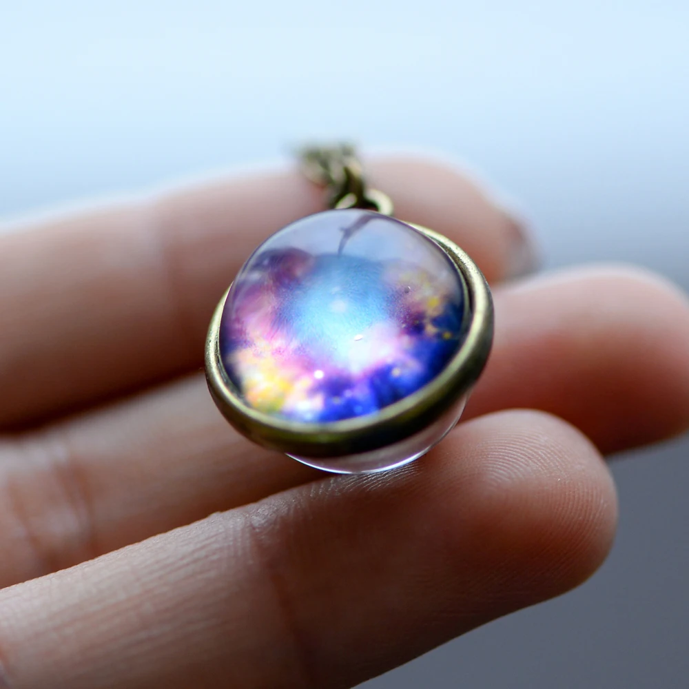 Nebula Galaxy двустороннее ожерелье с кулоном, стеклянное художественное изображение, ручная работа, массивная Вселенная, планета, ювелирное ожерелье
