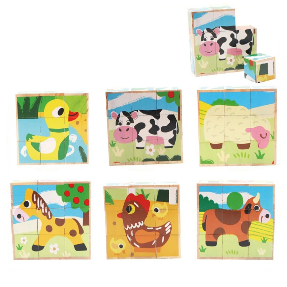 16Pcs Lovely Colorful 3D Childrens Puzzle Toy Wooden Jigsaw for Kids Babies Children(4*4)Random pattern | Игрушки и хобби