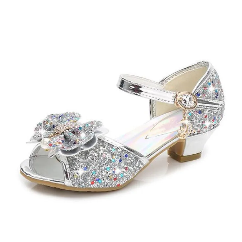 

New Summer Sandals Girls Princess High-heeled Crystal shoes Children Student Open toe Gladiator Baby Toddler Kids Sandals 02A