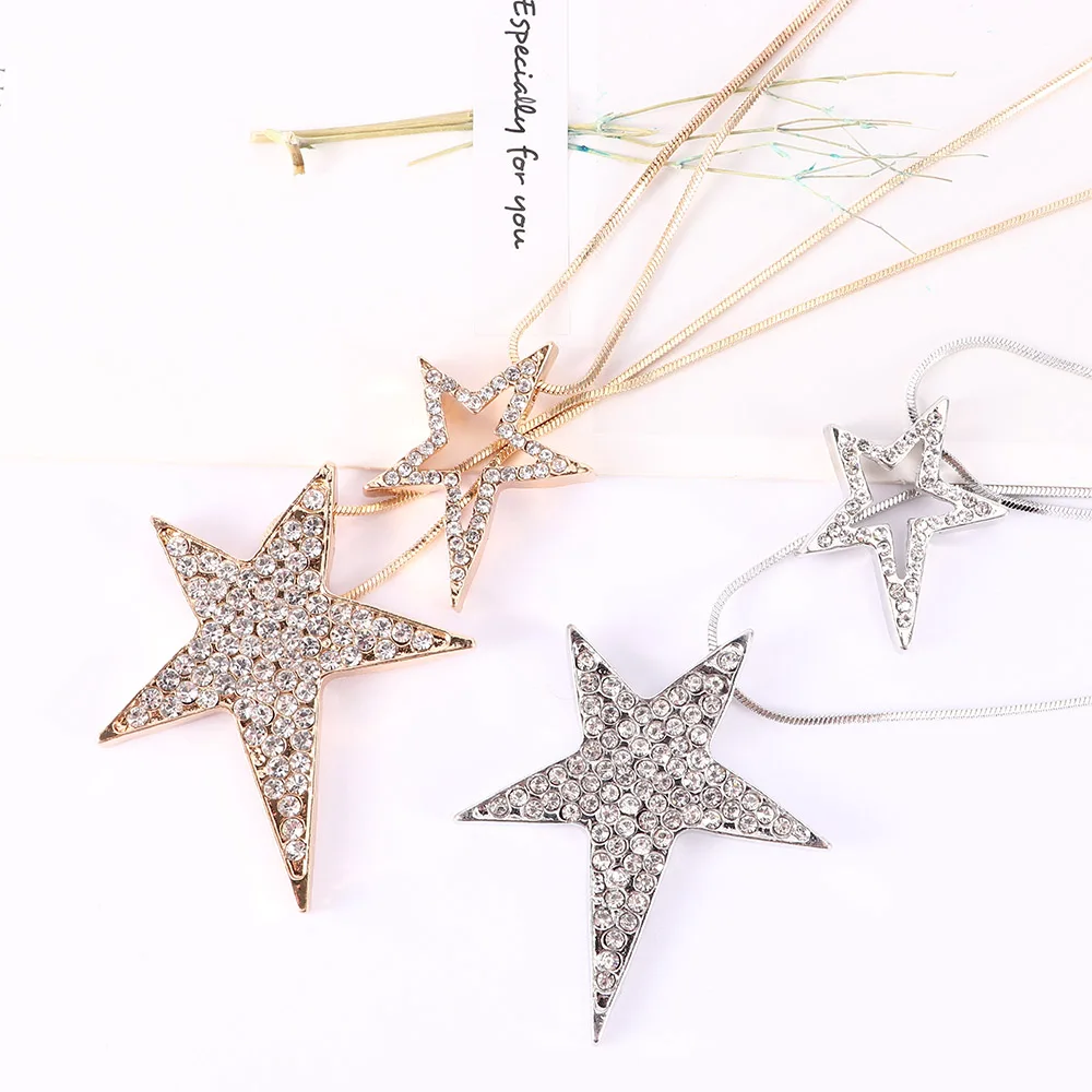 Женские двойные цепочки ожерелье с подвеской в виде звезды длинное цепочкой