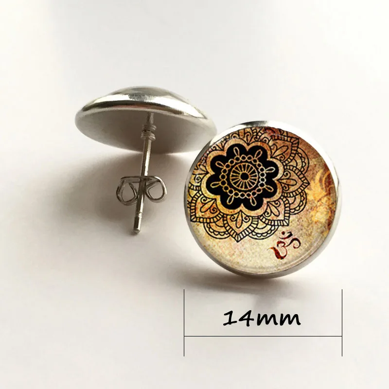

Moroccan Earrings Mandala Flower Stud Earrings Glass Cabochon Pendant Om Jewelry Steel Plated Earings For Women Hindu Jewellery