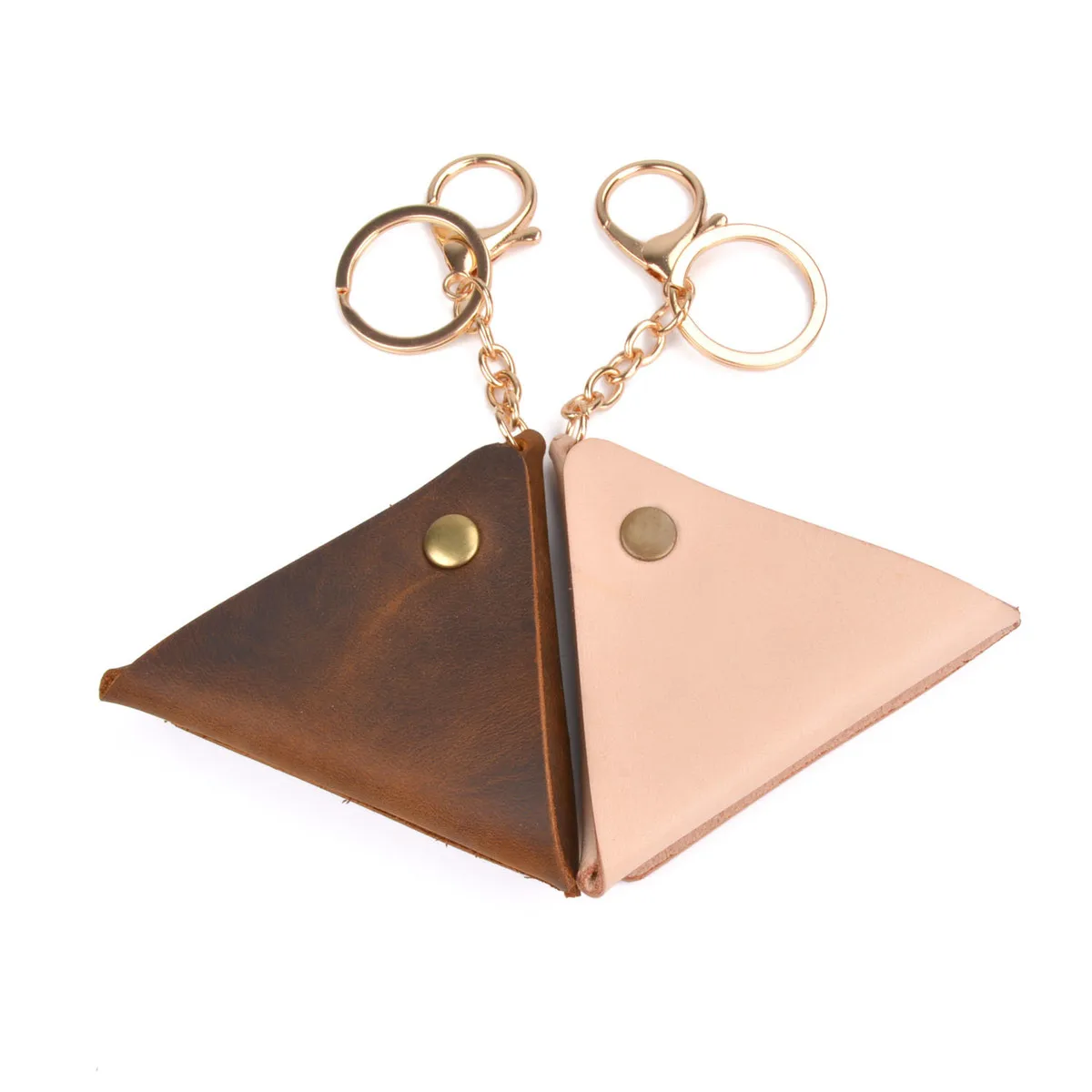 

High-end Leather Coin Purse With Key Ring Simple Triangle Hasp Coin Holder Handmade Practical Cowhide Leather Small Bag