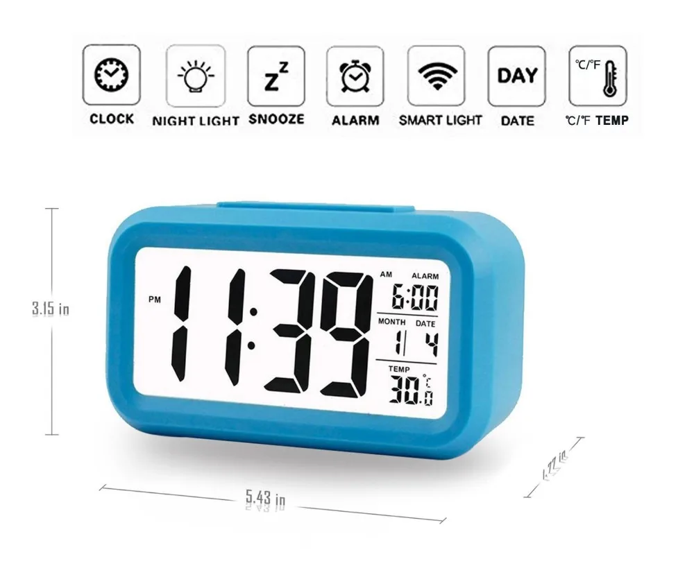 Цифровой Будильник Большой HD Дисплей Повтор Умный Мягкий Свет Прогрессивная