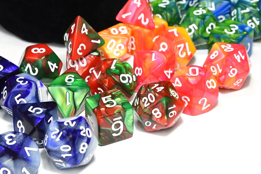 49 шт двухцветные многогранные игральные кости DND с 1 большой сумкой на шнурке для настольных рпгс D4 D6 D8 D10 D% D12 D20