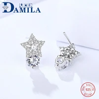 fashion star 925 sterling silver earrings for women crystal cubic zirconia stone stars stud earrings for female girls gifts
