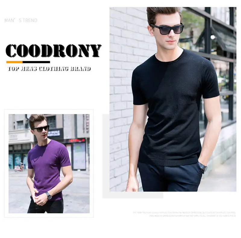 COODRONY, мужской свитер с коротким рукавом, Осень-зима, кашемировый пуловер, мужской свитер из мериносовой шерсти, Мужской Повседневный пуловер с круглым вырезом, Homme 341