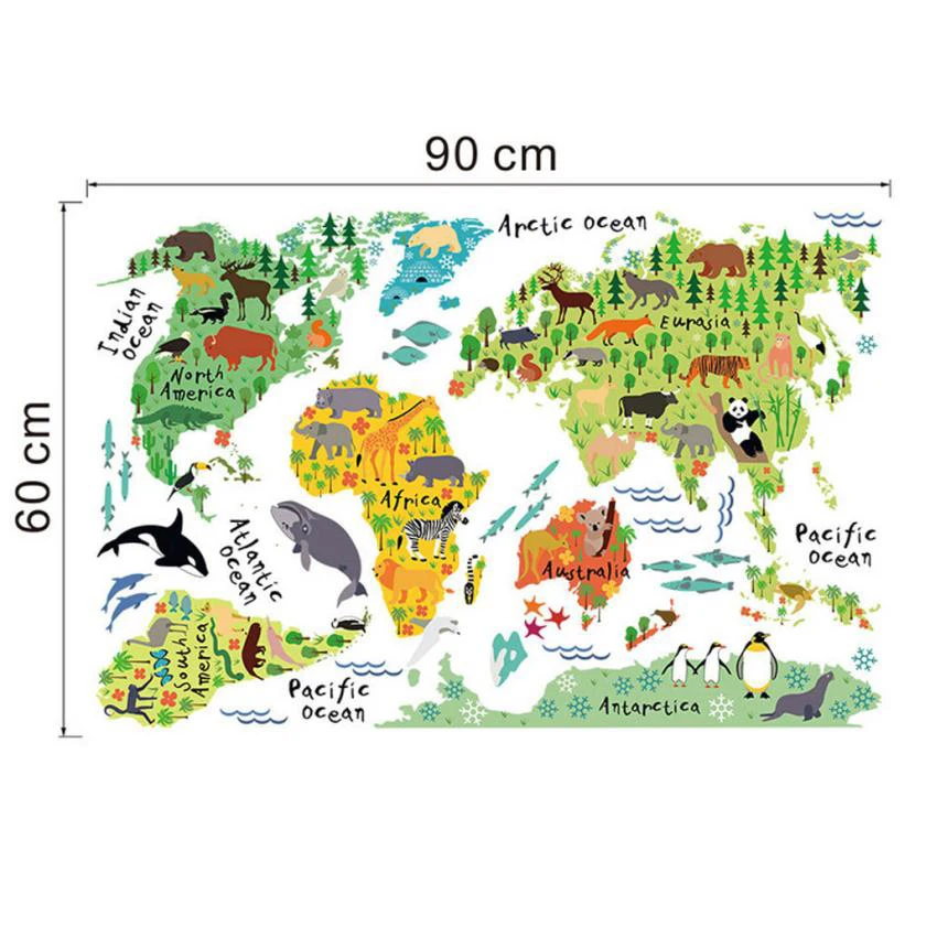 Наклейки на стену с изображением животных карты мира наклейки для детской