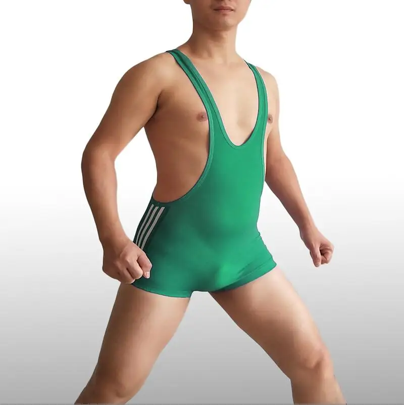 Badiace с низким вырезом бедра пользовательские мужские борцовки Singlet Профессиональный Тяжелая атлетика тренажерный зал наряд человек цельный купальник - Цвет: Зеленый