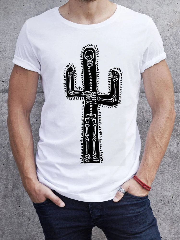 Лето 2019 г. Cactusbones дизайн футболка для мужчин высокое качество Забавный Череп