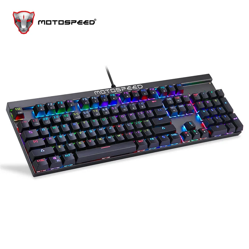 Игровая механическая клавиатура Motospeed CK103, русский английский, красный переключатель, Синий светодиодный, с подсветкой, RGB, компьютерная, игровая, эргономичная, для ноутбука
