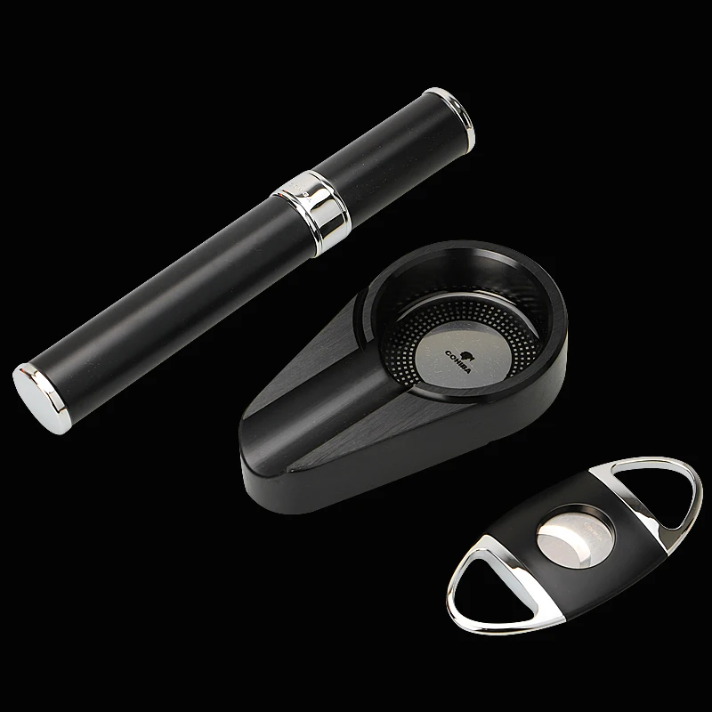 COHIBA Business Gifts Black Metal Cigar Ashtray Stainless steel Cutter Tube with Humidifier Original Box | Дом и сад
