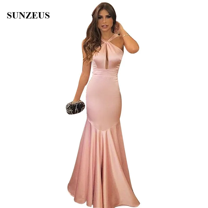 

Mermaid Pink Bridemaid Dresses Long Charmeuse Women Wedding Party Gowns Sexy Hole Front Simple Dress sukienki weselne