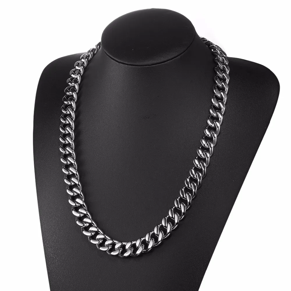 

New Fashion Style 15mm Wide Silver Color Stainless Stee Curb Cuban Link Chain Necklace Chain Men Jewelry Gift Necklace 7-40"