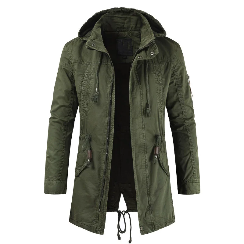 Army green Дропшиппинг мужские куртки мужской Тренч двубортная верхняя одежда Повседневный Топ Пальто Военная ветровка модная ветрозащитная одежда - Color: Army green