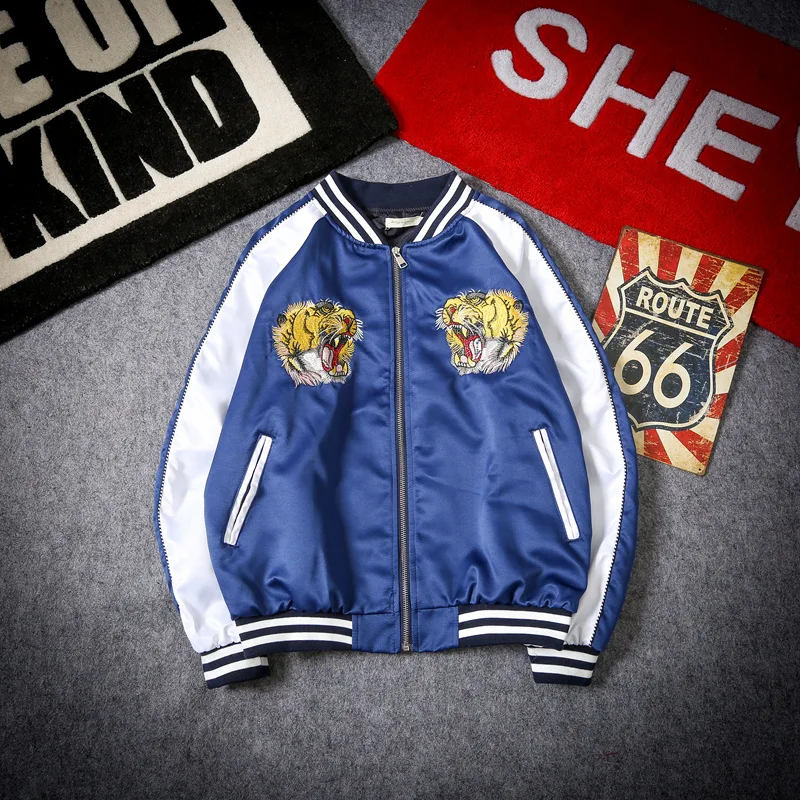 Мужская куртка-бомбер с вышивкой в виде тигра уличная бейсбольная куртка стиле