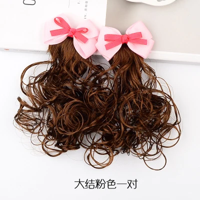 Big Pink Bow knot 1 пара корейских детей мода лук принцесса поддельные длинные вьющиеся заколки для волос маленькая девочка ювелирные изделия хвост зажим, аксессуар для волос - Цвет: Big Pink Bow knot