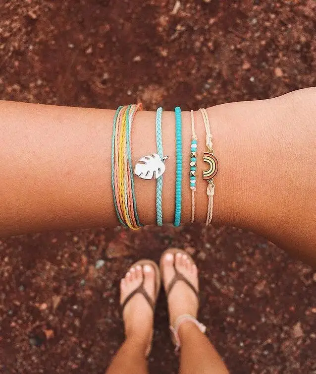 Boho красочные бусины ножной браслет для женщин 2019 лист Радуга зеленый бисер семян