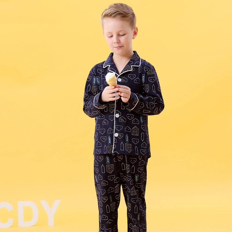 Хлопковые Пижамные комплекты для мальчиков и девочек детская одежда сна на осень