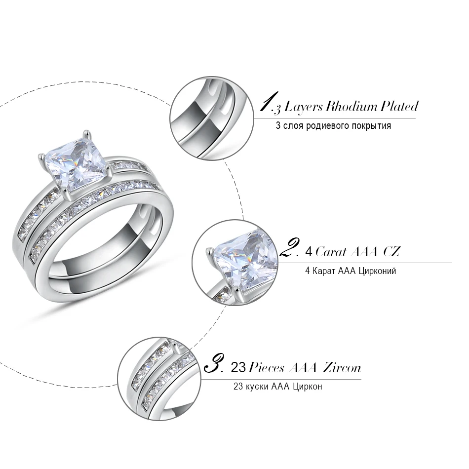 ORSA JEWELS Роскошные 1ct квадратные хрустальные свадебные наборы для свадьбы и Помолвки серебряного цвета кольца для женщин романтические циркониевые ювелирные изделия OR28