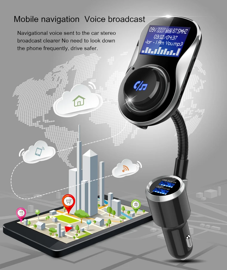 YASOKRO Bluetooth FM передатчик автомобильный комплект громкой связи FM модулятор Автомобильный аудио MP3 плеер двойной зарядное устройство usb Поддержка TF Card и U Disk