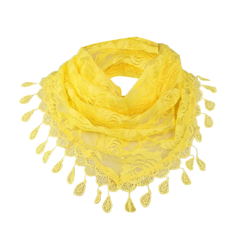 Yellow Новинка, кружевной шарф с кисточками, женский модный ажурный хиджаб, шарф на весну и лето, элегантная женская шаль, пончо, платок для женщин C10 - Цвет: Yellow