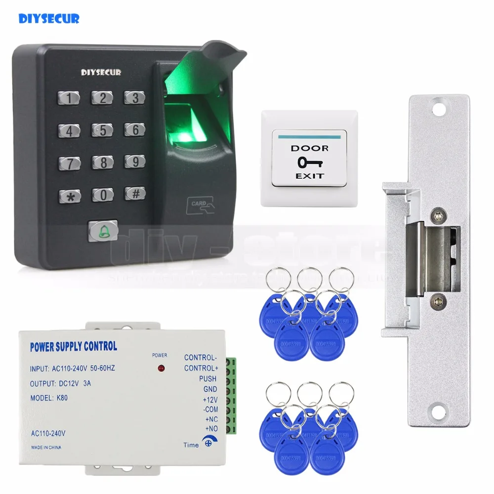 

DIYSECUR Biometric Fingerprint RFID 125KHz Password Keypad Door Access Control System Kit + Strike Lock