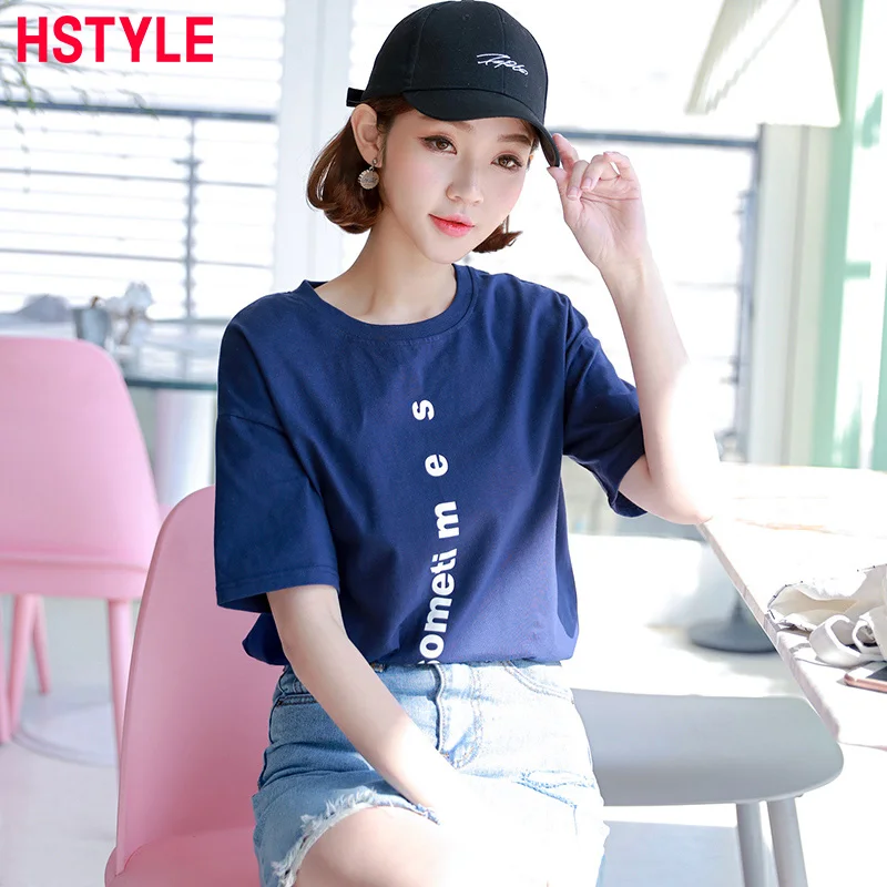 HSTYLE 2018 T-shirts for Women New Summer Short Sleeve Tee Letter Printing Fashion Cotton Bottoming O-Neck Tops Femme | Женская одежда