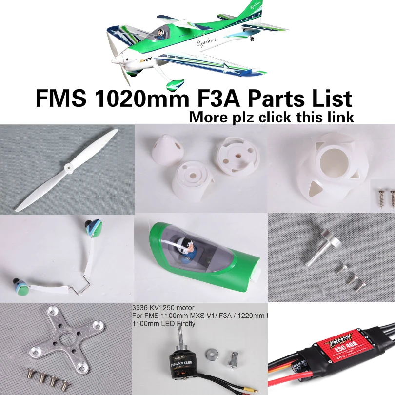 

FMS 1020mm 1.1m F3A Explorer Parts List Propeller Spinner Cowl Motor Shaft Mount Board Landing Gear ESC RC Airplane Model Plane