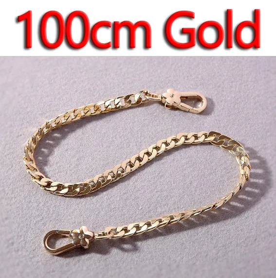 100cm Gold DIY металлическая сменная цепь, наплечная сумка, ремни 9 мм, золото, серебро, черный пистолет, матовая бронза, сумочка, кошелек, ручка, высокое качество - Цвет: 100cm Gold