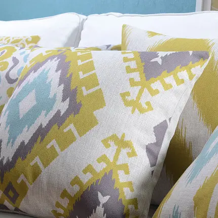 Льняная наволочка для подушки винтажный Желтый Синий Геометрический Рисунок