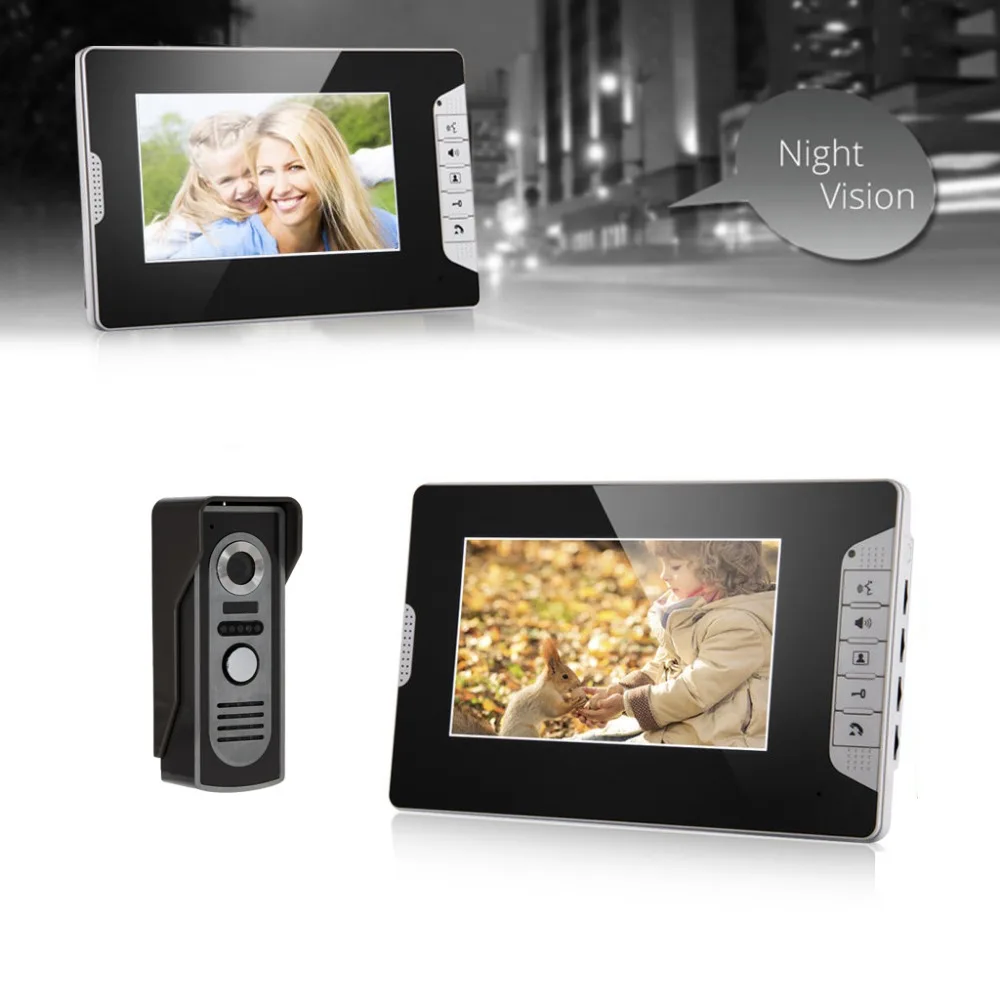 

7'' LCD Screen Wired Video Door Phone System Visual Intercom Doorbell Indoor Monitor Outdoor IR Camera