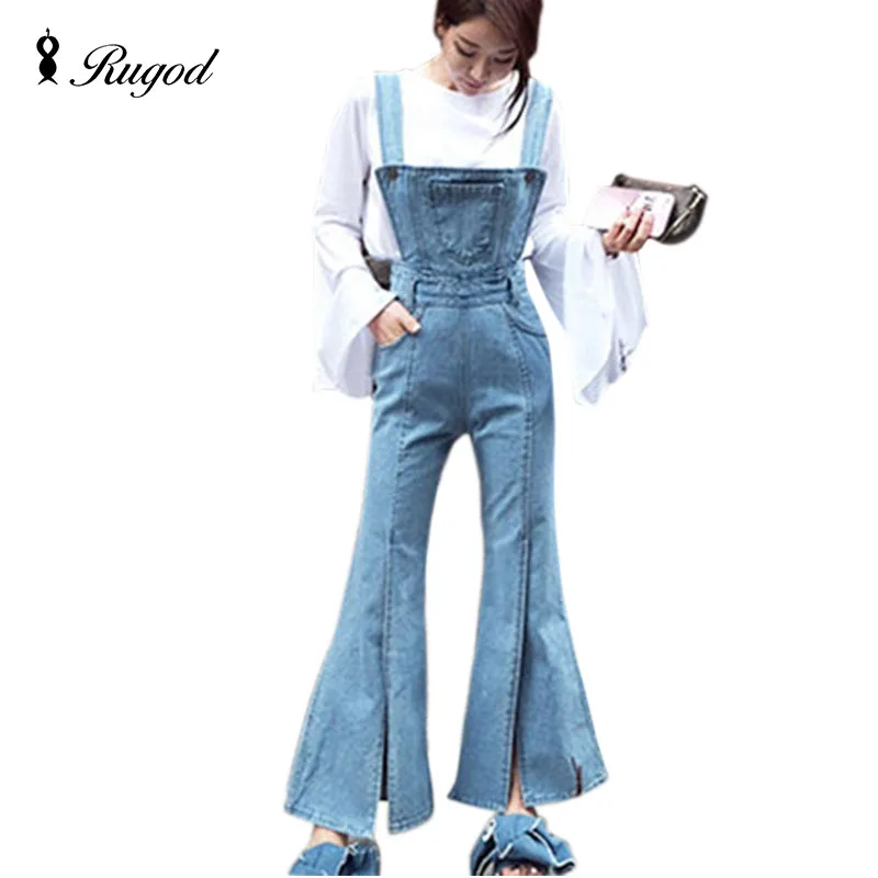 Комбинезон женский джинсовый с эффектом потертости пикантный узкий длинный